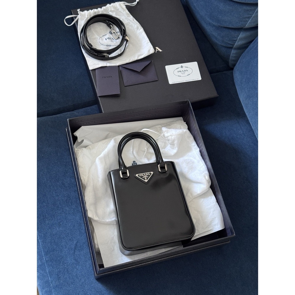 Prada Small Brushed Leather BlackTote Bag - Picture 6 of 7